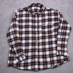 Garage Button-Up Shirt Womens Medium Brown Plaid Long Sleeve